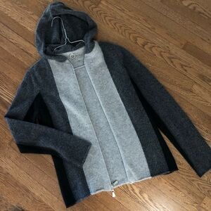 100% CASHMERE Luxury One Girl Who Anthropologie hooded sweater jacket small gray